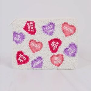 Candy Hearts Beaded Pouch Valentines Day